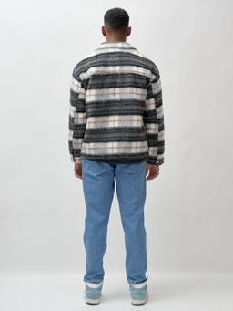 Куртка рубашка шерстяная в клетку мужская демисезонная темно-серого цвета 58565TC