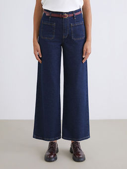 Beli Kemerli Wideleg Kad?n Jean Pantolon