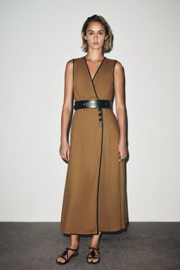 LINEN BLEND MIDI DRESS WITH BELT
