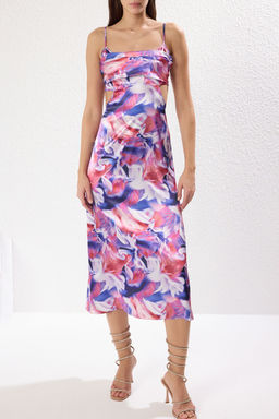 TRENDYOLMILLA Pembe-Cok Renkli Cicek Desenli Dokuma Saten S?k Abiye Elbise TPRSS23EL00305  фото 16