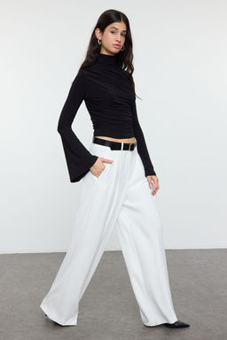Trendyolmilla Siyah Fitted/Vucuda Oturan Ispanyol Kollu Esnek Orme Bluz TWOAW25BZ00318  фото 6