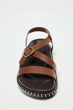 FLAT LEATHER SANDALS WITH CRISS-CROSS STRAPS - Zara фото 7