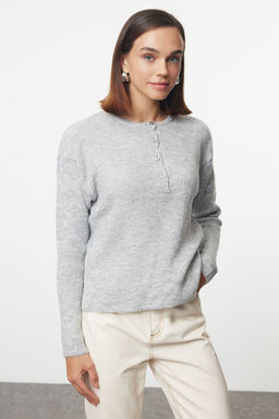 Gri More Sustainable Yumusak Dokulu Genis Kal?p Basic Triko Kazak TWOAW25KZ00309 - Trendyolmilla фото 2