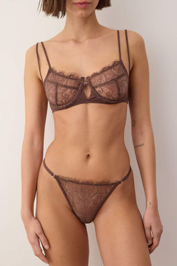 Kahverengi Dantel Ajurlu Kaps?z Ic Camas?r? Tak?m? THMSS24CC00025