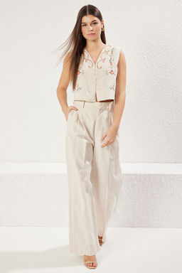 TRENDYOLMILLA Bej Regular Nak?s Detayl? Dokuma Yelek TWOSS25YE00034  фото 2