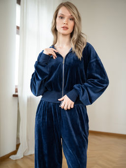 Пижама женская Indefini 5232TCC темно-синий велюр  фото 2