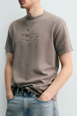 CAMISETA PUNTO LAVADO PARCHES / Gris topo - Zara фото 5