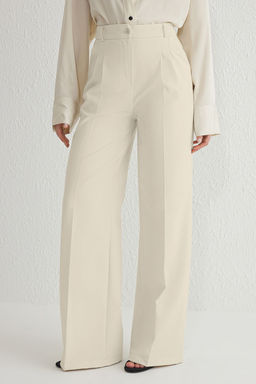 Ekru Pilili Wide Leg/Genis Paca Dokuma Pantolon TWOAW25PL00109 Palazzo