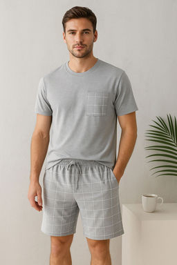 TRENDYOL MAN Lacivert Regular Fit Ekose Orme Sortlu Pijama Tak?m? TMNSS25PT00034 - Trendyolmilla фото 8