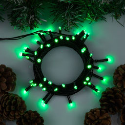 Гирлянда Нить 5 м, IP20, тёмная нить, 50 LED, 8 режимов, 220 В, свечение зелёное