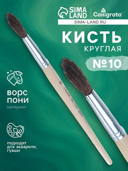 Цена за 10 шт. Кисть для рисования, пони, № 10, круглая, деревянная ручка, международный размер