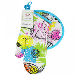 Кухонный комплект "ФрешФут б/з": прихватка-варежка 15х30см + прихватка 20х25см форма "Капелька", рогожка 171г/м2, хлопок 100%, наполнитель - ватин 280г/м2, на пластмассовом подвесе, "Домашняя мода" (Россия)