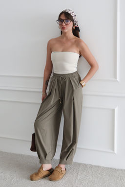 Koyu Kahverengi Salvar Kal?p Beli Lastikli Dokuma Pantolon TWOAW26PL00156 - Trendyolmilla фото 10
