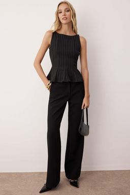 Kahverengi Peplum/Belden Oturmal? Kay?k Yaka Esnek Orme Bluz TWOAW26BZ00229 - Trendyolmilla фото 6