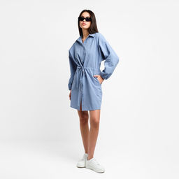 Платье женское короткое с кулиской MIST, голубое, размер 40-42