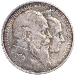 Монета 2 марки 1906 года Германия (Баден) 50 лет свадьбе Фридриха I и Луизы Прусской