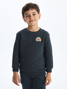 Bisiklet Yaka Bask?l? Uzun Kollu Erkek ?ocuk Sweatshirt