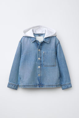 SOBRECAMISA DENIM CAPUCHA DESMONTABLE FELPA / Azul