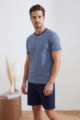 Lacivert Regular Fit Cizgili Pamuklu Pijama Tak?m? TMNSS26PT00015