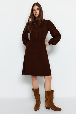 Kahverengi Mini Triko Dantelli Elbise TWOAW22EL0011