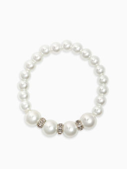 Браслет жемчуг Невеста, бусины d=0.8+1.2 см, белый