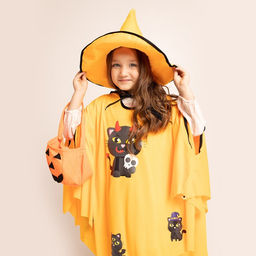 Карнавальный костюм на хэллоуин «Сладость или гадость?»: накидка, шляпа, сумка, оранжевый