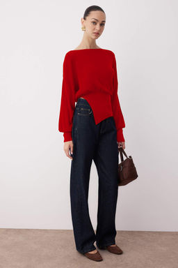 K?rm?z? Merserize Gorunumlu Kay?k Yaka Y?rtmac Detayl? Triko Kazak TWOAW26KZ00086 - Trendyolmilla фото 10