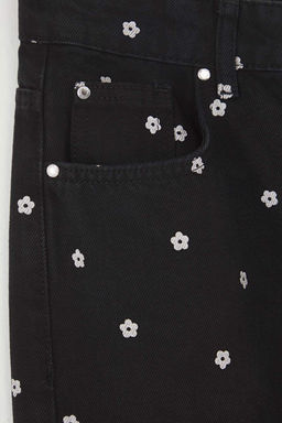 Teen Siyah Cicek Desenli Normal Bel Wide Leg Jeans TWOAW26JE00004 - Trendyolmilla фото 6