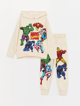 Kap??onlu Marvel Bask?l? Uzun Kollu Erkek ?ocuk Sweatshirt ve E?ofman Alt?
