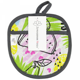 Прихватка с запахом 19х19см "ФрешФут б/з", форма "Яблоко", рогожка 171г/м2, хлопок 100%, наполнитель - ватин 280г/м2, на пластмассовом подвесе, "Домашняя мода" (Россия)