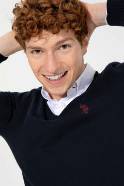 U. S. Polo Assn Мужской базовый трикотажный свитер темно-синего цвета с v-образным вырезом - U.s. polo assn фото 7