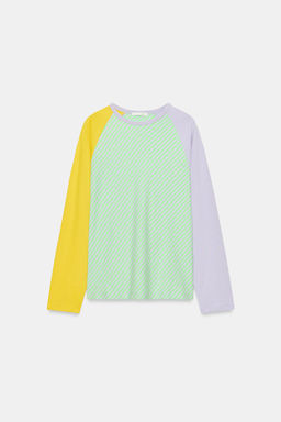 CAMISETA TRICOLOR ALGOD?N Y LINO / Verde claro - Zara фото 5