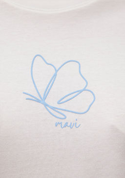 Bask?l? Beyaz Tisort - Mavi фото 6