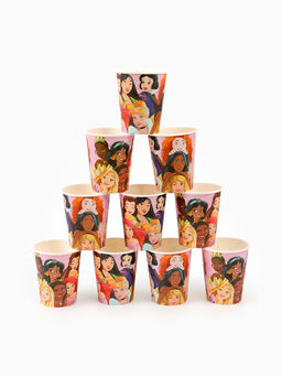 Посуда одноразовая бумажная на 10 персон: стаканы, тарелки, скатерть, Принцессы