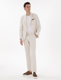Ekru Slim Fit Keten Kar___ml_ Tak_m Elbise