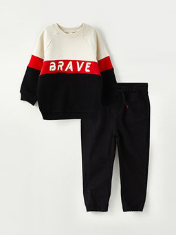 Bisiklet Yaka Uzun Kollu Bask?l? Erkek Bebek Sweatshirt ve E?ofman Alt 2li Tak?m