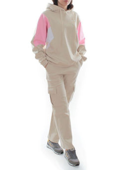 3156/3157 BEIGE/PINK Костюм спортивный женский (95% хлопок, 5% эластан)