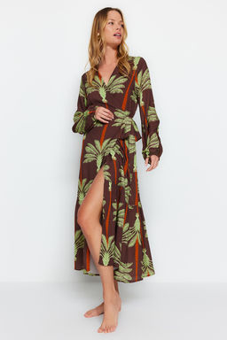 Tropikal Desenli Maxi Dokuma Plaj Kimono&Kaftan TBESS23KM00053 - Trendyolmilla фото 2