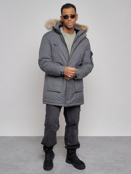 Парка мужская зимняя удлиненная с мехом темно-серого цвета 8318TC - Wonderrman фото 12