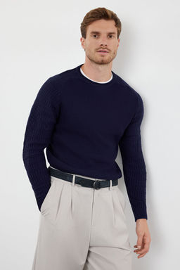 TRENDYOL MAN Gri Slim Fit Dar Kesim Bisiklet Yaka Kol Dokulu Desenli Reglan Kol Triko Kazak TMNAW22KZ0380 - Trendyolmilla фото 29