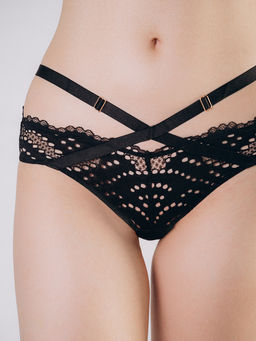 Женские черные кружевные трусы со степами (1157WUV) - Indefini фото 2