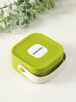 Шкатулка для украшений с зеркалом, с ручкой 3 ячейки, 3 полосы, зелёный, пластик, 9×9×3.8 см