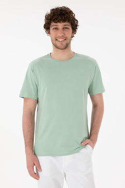 Erkek Regular Fit Bisiklet Yaka Su Ye_ili Basic Ti__rt Sepette S_rpriz _ndirim