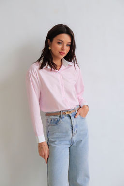 Martichelli Рубашка розовая в полоску с белым воротничком фото 7