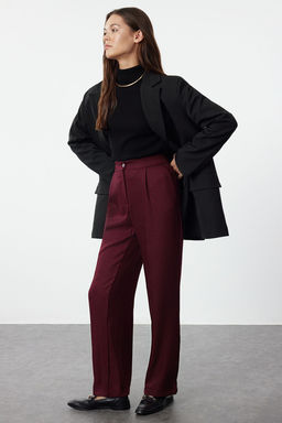 Bordo Straight/Duz Kesim Dokuma Kumas Pantolon TWOAW22PL0321