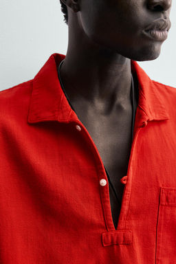 CAMISA POLO ALGOD?N - LINO / Rojo - Zara фото 7