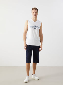 V Yaka Bask?l? Erkek Kolsuz Ti??rt