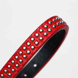 Ошейник рифленый с 2 рядами клепок, 33 х 1,2 см, ОШ 23-29, красный - Пижон фото 6