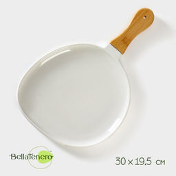 Блюдо для подачи с бамбуковой ручкой BellaTenero, 30×19.5 см, фарфор, белое