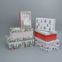 Набор подарочных коробок 6 в 1 Новогодняя акварель, 20 х 12.5 х 7.5 32.5 х 20 х 12.5 см